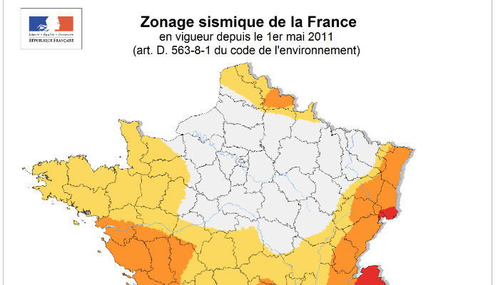 Carte zonage sismique France